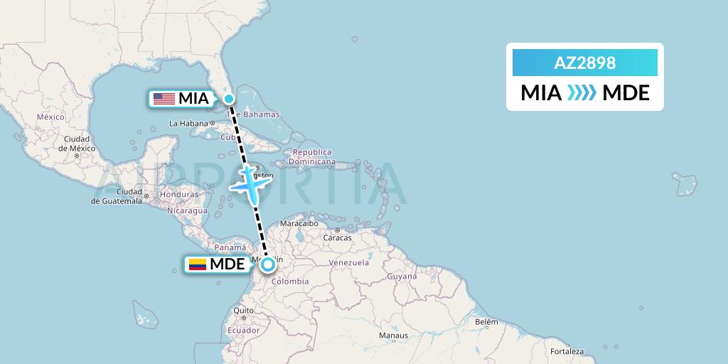 AZ2898 ITA Airways Flight Map: Miami to Medellin