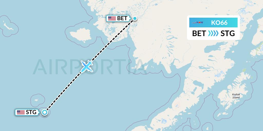 KO66 Komiaviatrans Flight Map: Bethel to St George Island