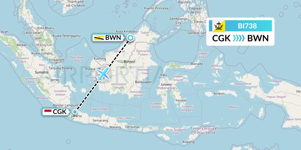 BI738 Royal Brunei Airlines Flight Map: Jakarta to Brunei