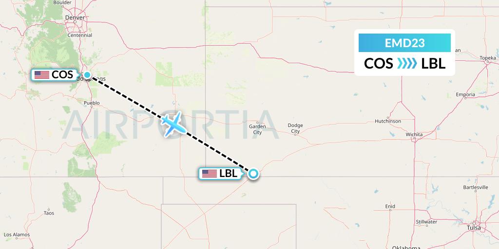 EMD23 Eaglemed Flight Map: Colorado Springs to Liberal