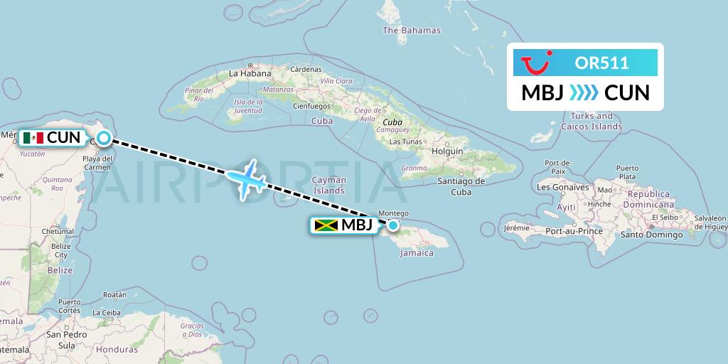 OR511 TUI fly Netherlands Flight Map: Montego Bay to Cancun