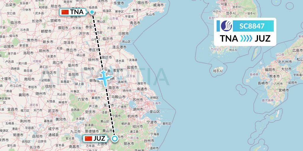 SC8847 Shandong Airlines Flight Map: Jinan to Quzhou