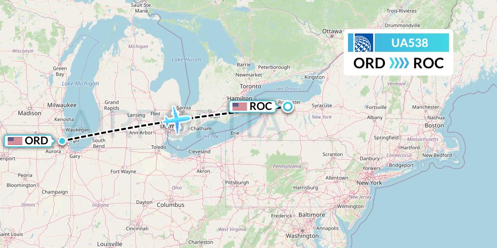 UA538 United Airlines Flight Map: Chicago to Rochester