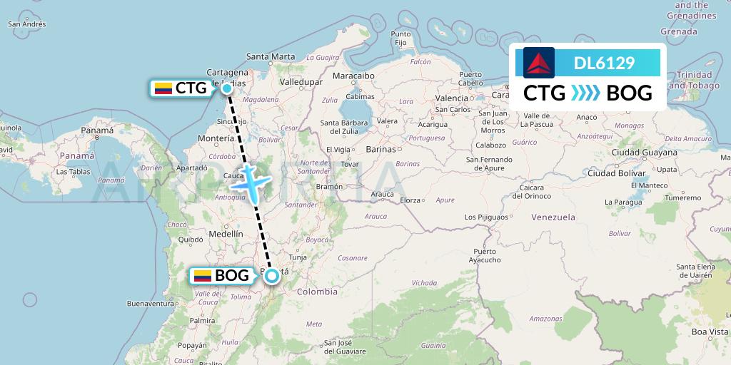 DL6129 Delta Air Lines Flight Map: Cartagena to Bogota