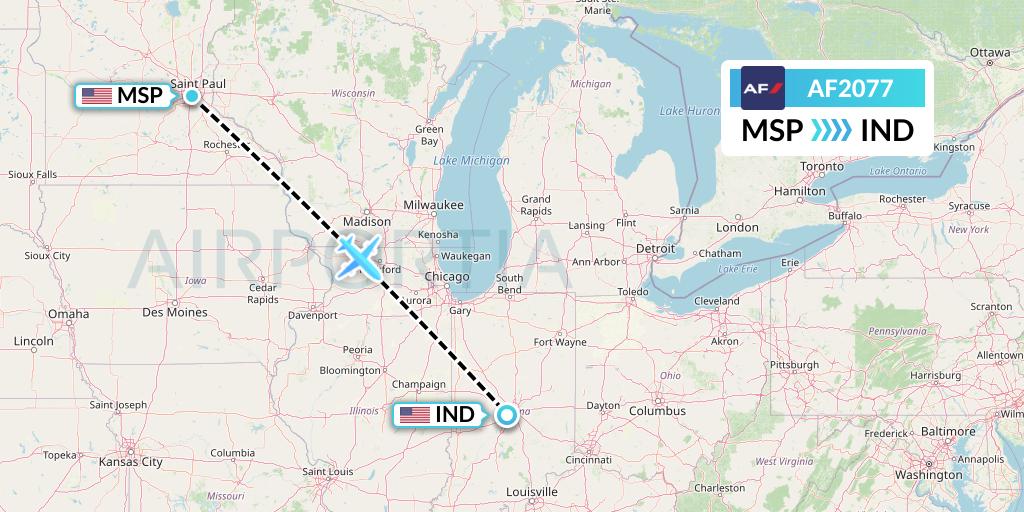 AF2077 Air France Flight Map: Minneapolis to Indianapolis