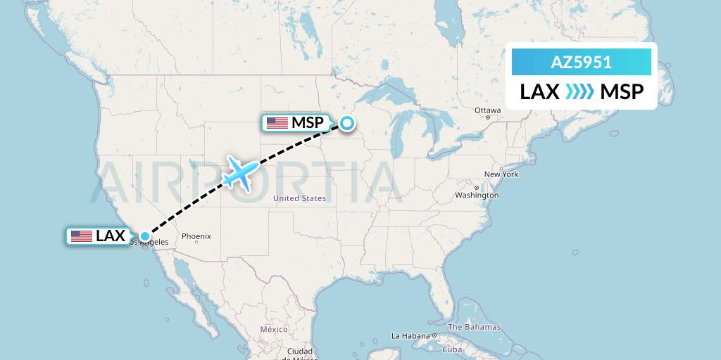 AZ5951 ITA Airways Flight Map: Los Angeles to Minneapolis