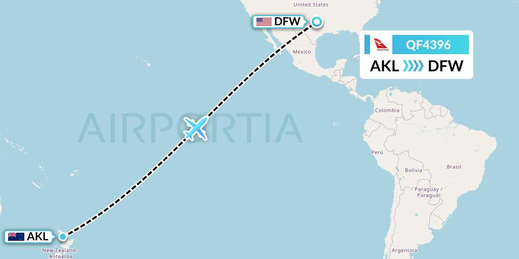 QF4396 Qantas Flight Map: Auckland to Dallas