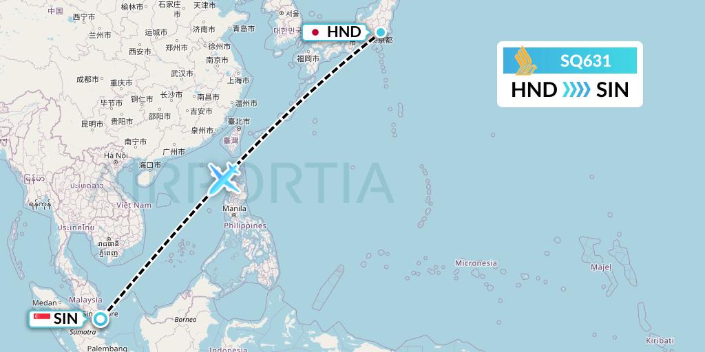 SQ631 Singapore Airlines Flight Map: Tokyo to Singapore