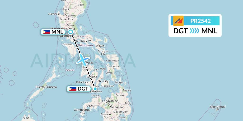 PR2542 Philippine Airlines Flight Map: Dumaguete City to Manila