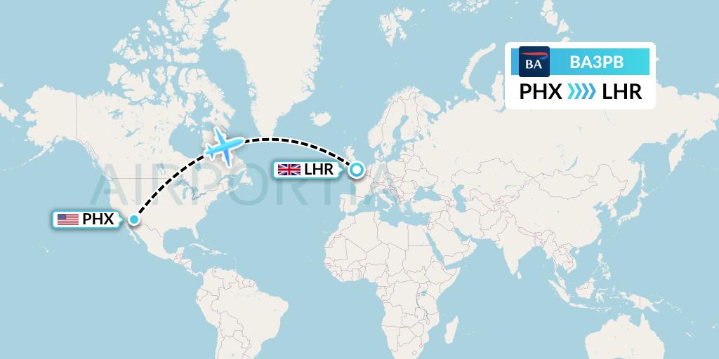 BA3PB British Airways Flight Map: Phoenix to London