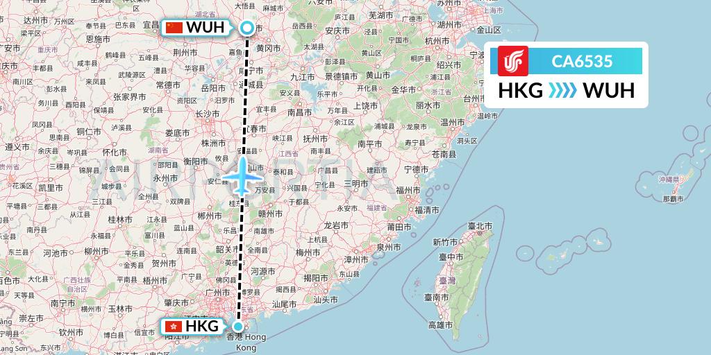 CA6535 Air China Flight Map: Hong Kong to Wuhan