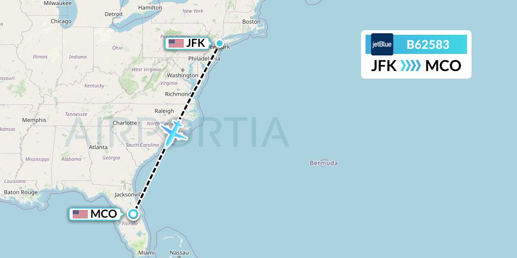 B62583 JetBlue Airways Flight Map: New York to Orlando