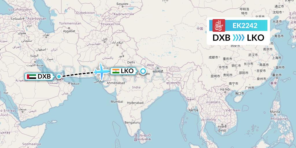 EK2242 Emirates Flight Map: Dubai to Lucknow