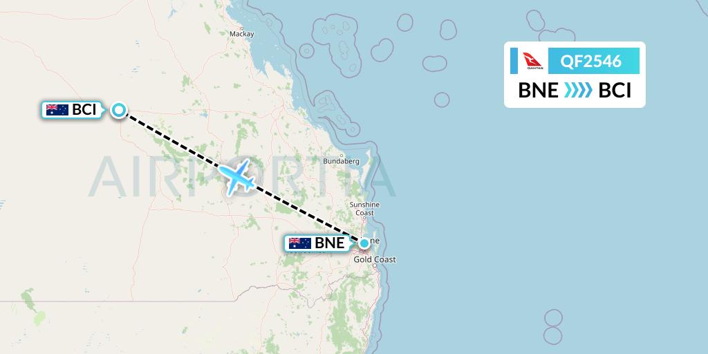 QF2546 Qantas Flight Map: Brisbane to Barcaldine