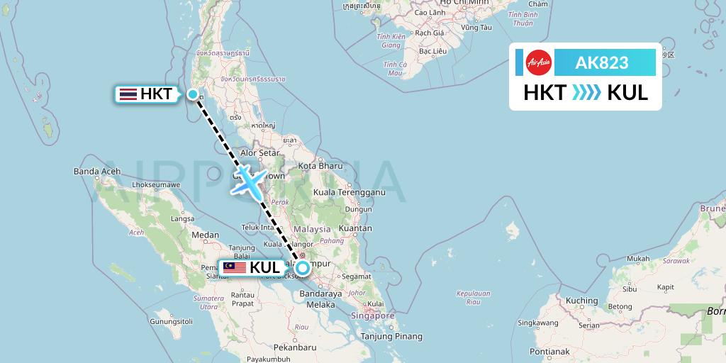 AK823 AirAsia Flight Map: Phuket to Kuala Lumpur