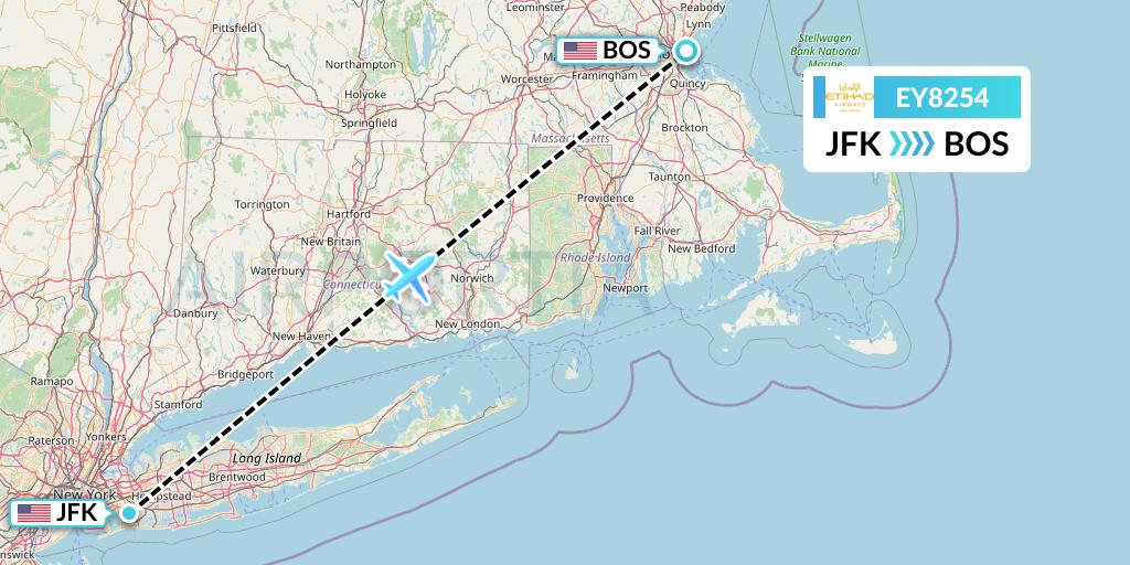 EY8254 Etihad Airways Flight Map: New York to Boston