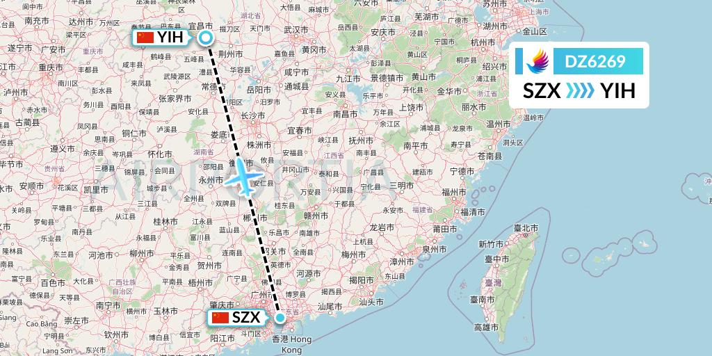 DZ6269 Donghai Airlines Flight Map: Shenzhen to Yichang