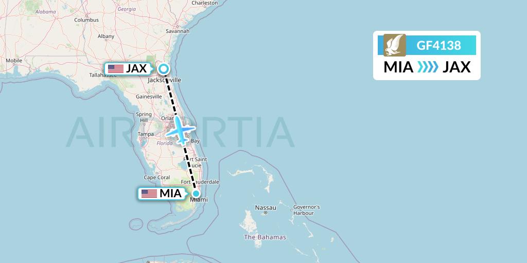 GF4138 Gulf Air Flight Map: Miami to Jacksonville