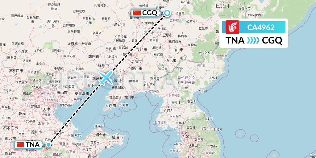 CA4962 Air China Flight Map: Jinan to Changchun