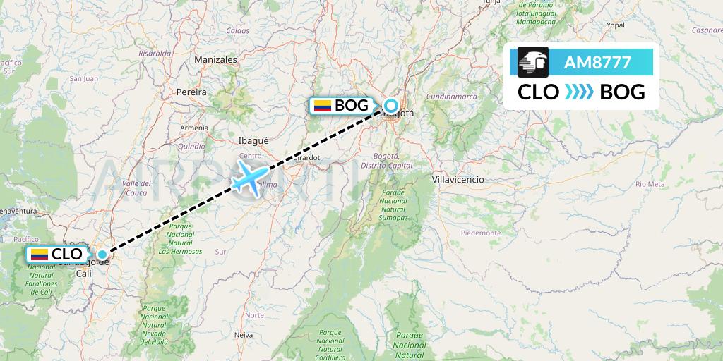 AM8777 Aeromexico Flight Map: Cali to Bogota