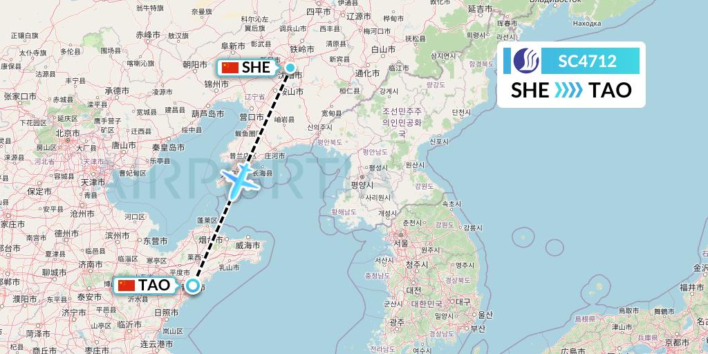 SC4712 Shandong Airlines Flight Map: Shenyang to Qingdao