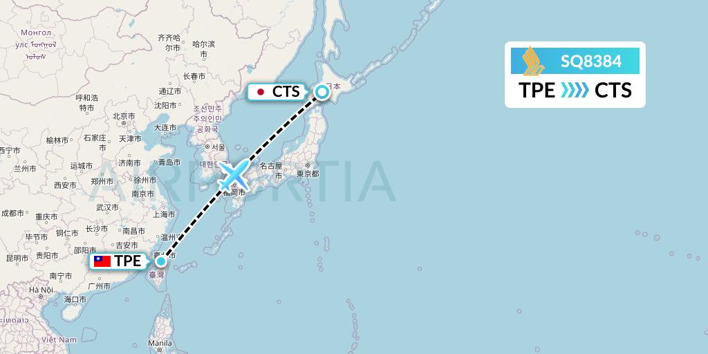 SQ8384 Singapore Airlines Flight Map: Taipei to Sapporo