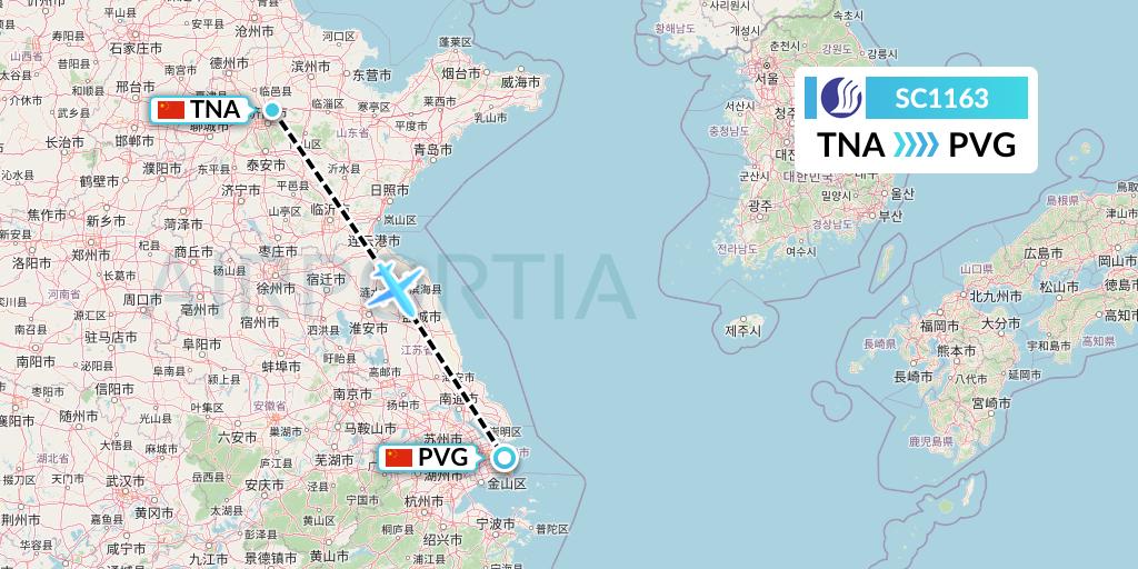 SC1163 Shandong Airlines Flight Map: Jinan to Shanghai