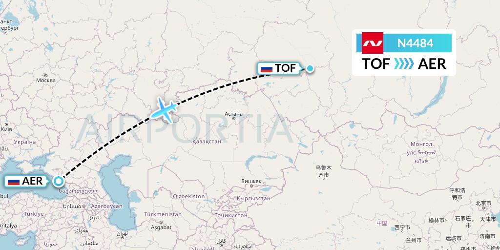 N4484 Nordwind Airlines Flight Map: Tomsk to Sochi