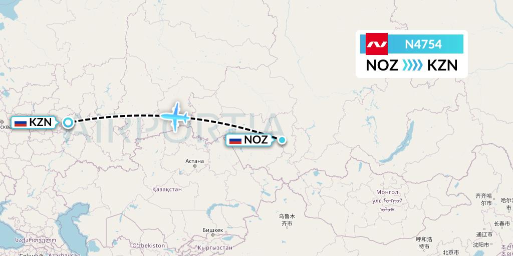 N4754 Nordwind Airlines Flight Map: Novokuznetsk to Kazan