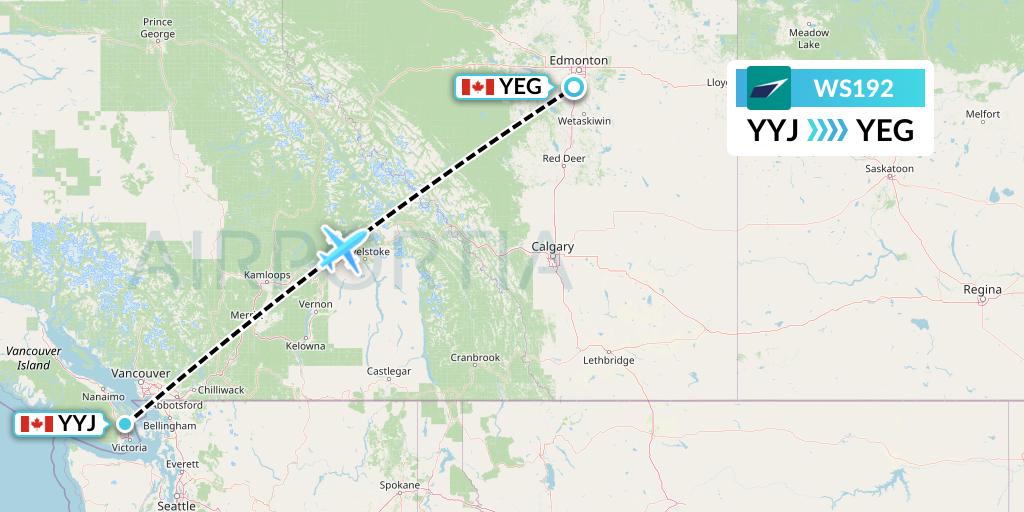 WS192 WestJet Flight Map: Victoria to Edmonton