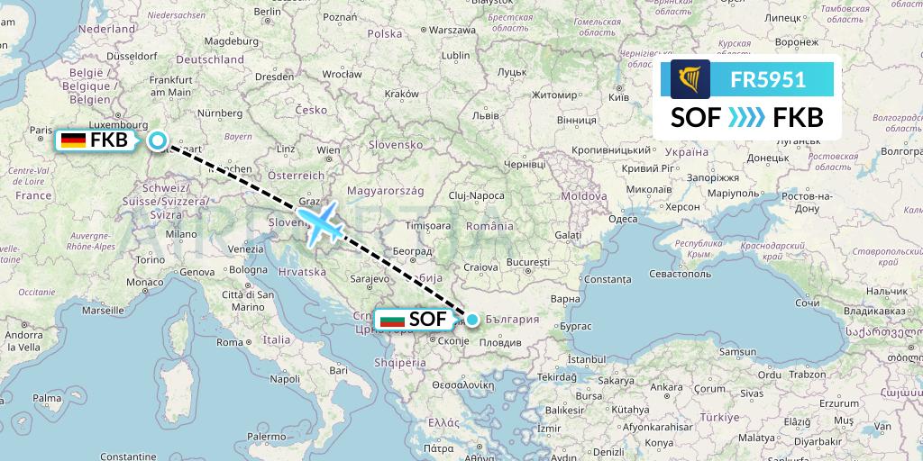 FR5951 Ryanair Flight Map: Sofia to Karlsruhe/Baden-Baden