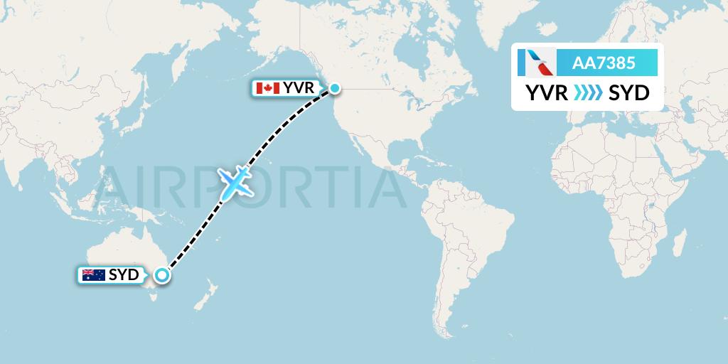 AA7385 American Airlines Flight Map: Vancouver to Sydney