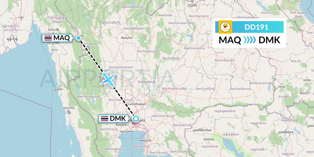 DD191 Nok Air Flight Map: Mae Sot to Bangkok