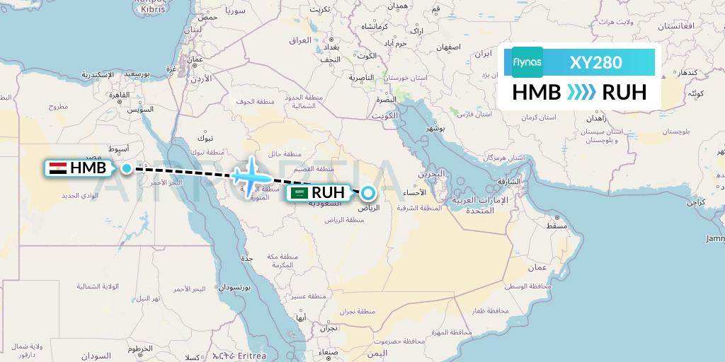 XY280 Flynas Flight Map: Sohag to Riyadh