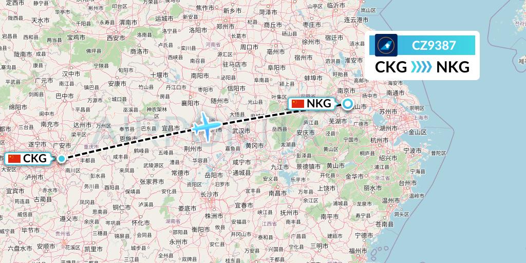 CZ9387 China Southern Airlines Flight Map: Chongqing to Nanjing