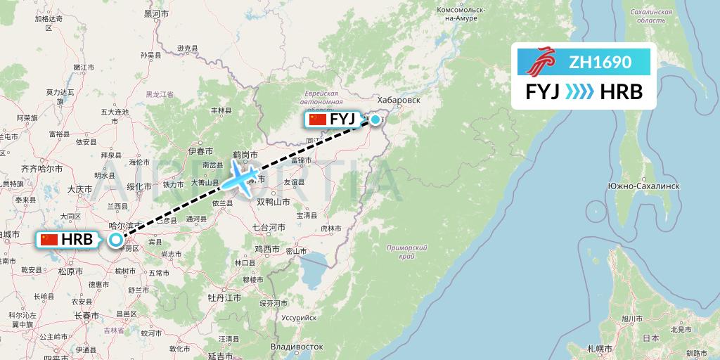 ZH1690 Shenzhen Airlines Flight Map: Fuyuan to Harbin