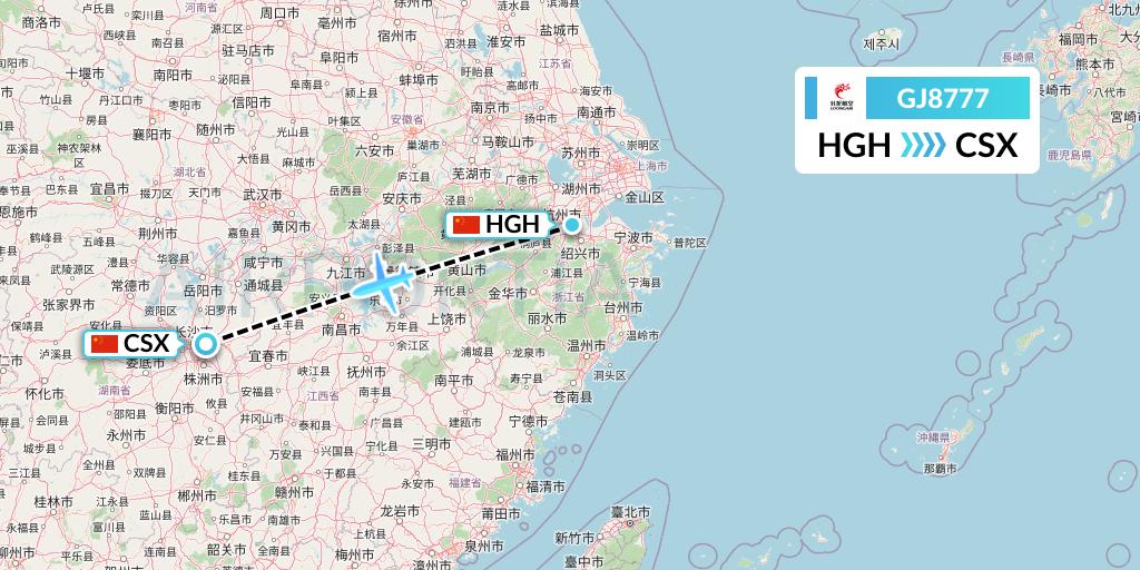 GJ8777 Loong Airlines Flight Map: Hangzhou to Changsha