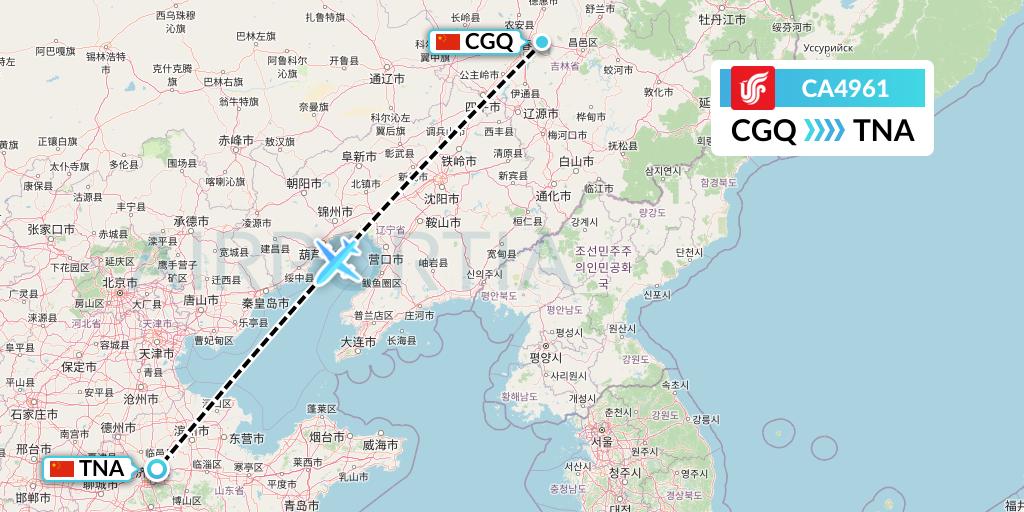 CA4961 Air China Flight Map: Changchun to Jinan