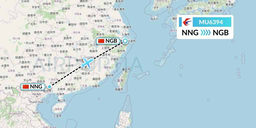 MU6394 China Eastern Airlines Flight Map: Nanning to Ningbo