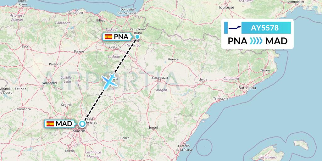 AY5578 Finnair Flight Map: Pamplona to Madrid
