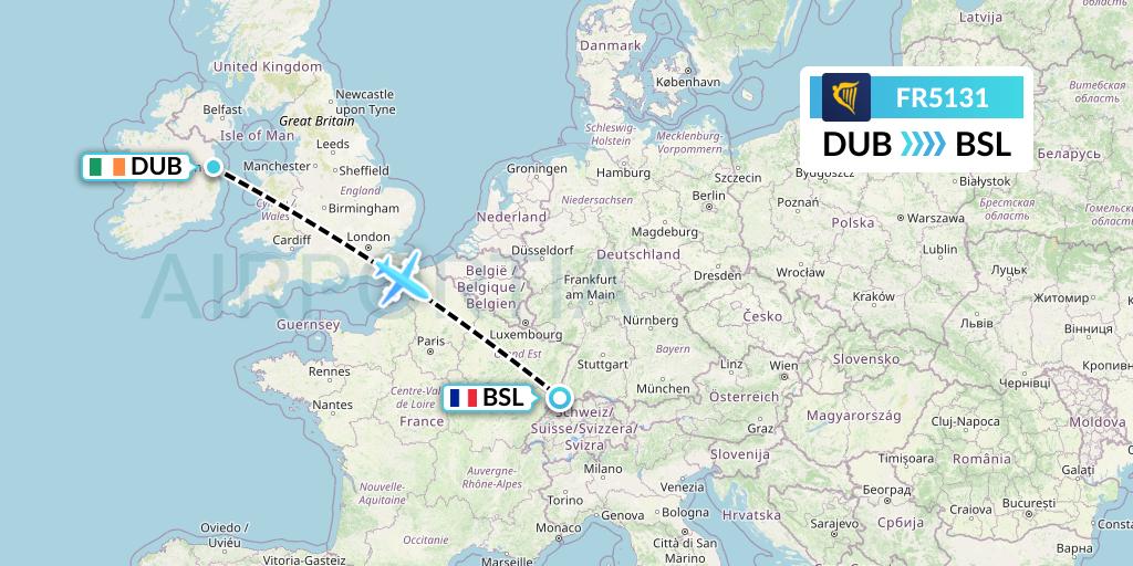 FR5131 Ryanair Flight Map: Dublin to Basel