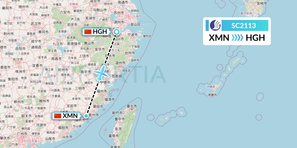 SC2113 Shandong Airlines Flight Map: Xiamen to Hangzhou