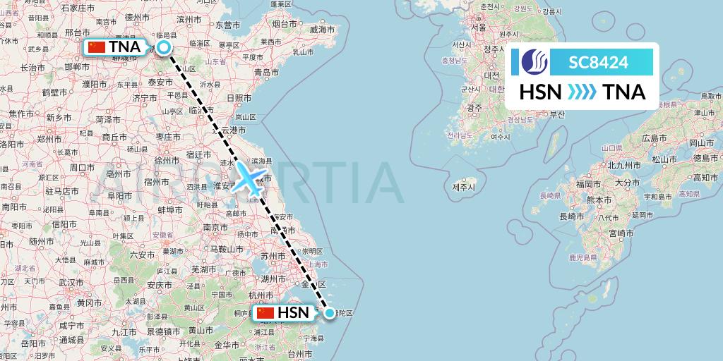 SC8424 Shandong Airlines Flight Map: Zhoushan to Jinan