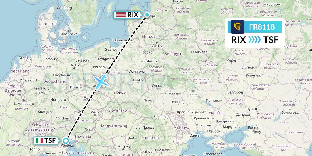 FR8118 Ryanair Flight Map: Riga to Treviso
