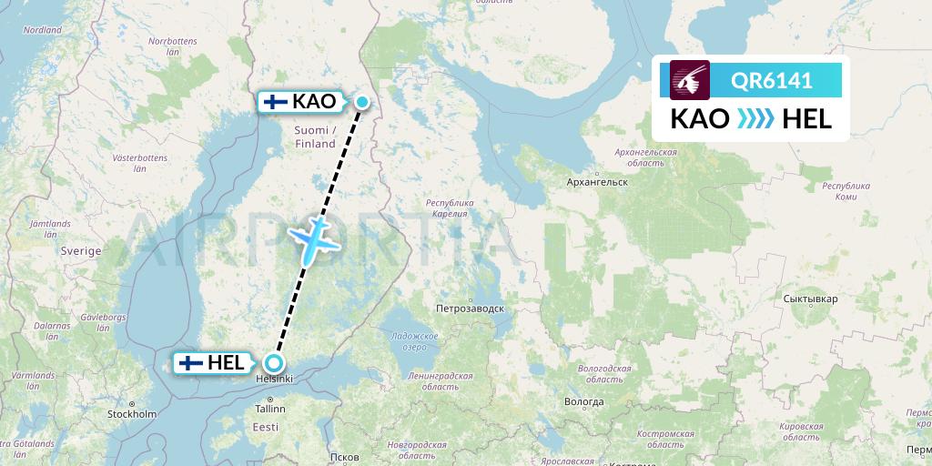 QR6141 Qatar Airways Flight Map: Kuusamo to Helsinki