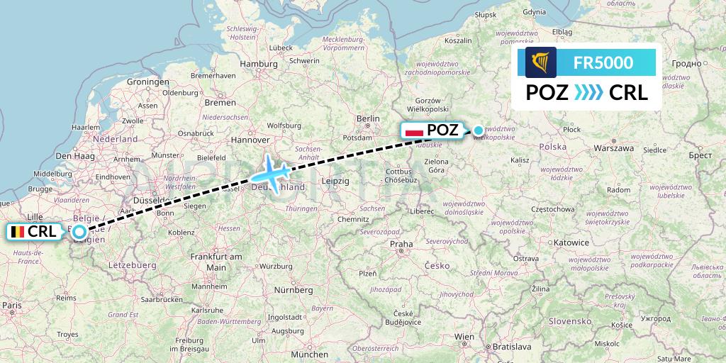 FR5000 Ryanair Flight Map: Poznan to Brussels