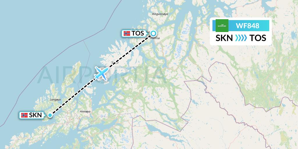WF848 Wideroe Flight Map: Stokmarknes to Tromso