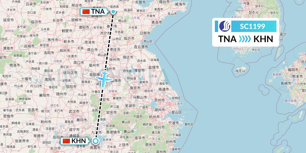 SC1199 Shandong Airlines Flight Map: Jinan to Nanchang
