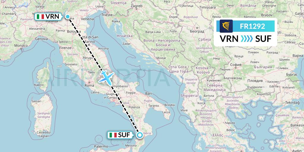 FR1292 Ryanair Flight Map: Verona to Lamezia Terme