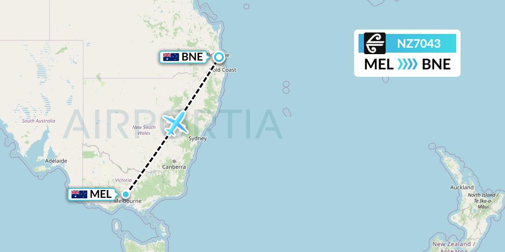 NZ7043 Air New Zealand Flight Map: Melbourne to Brisbane
